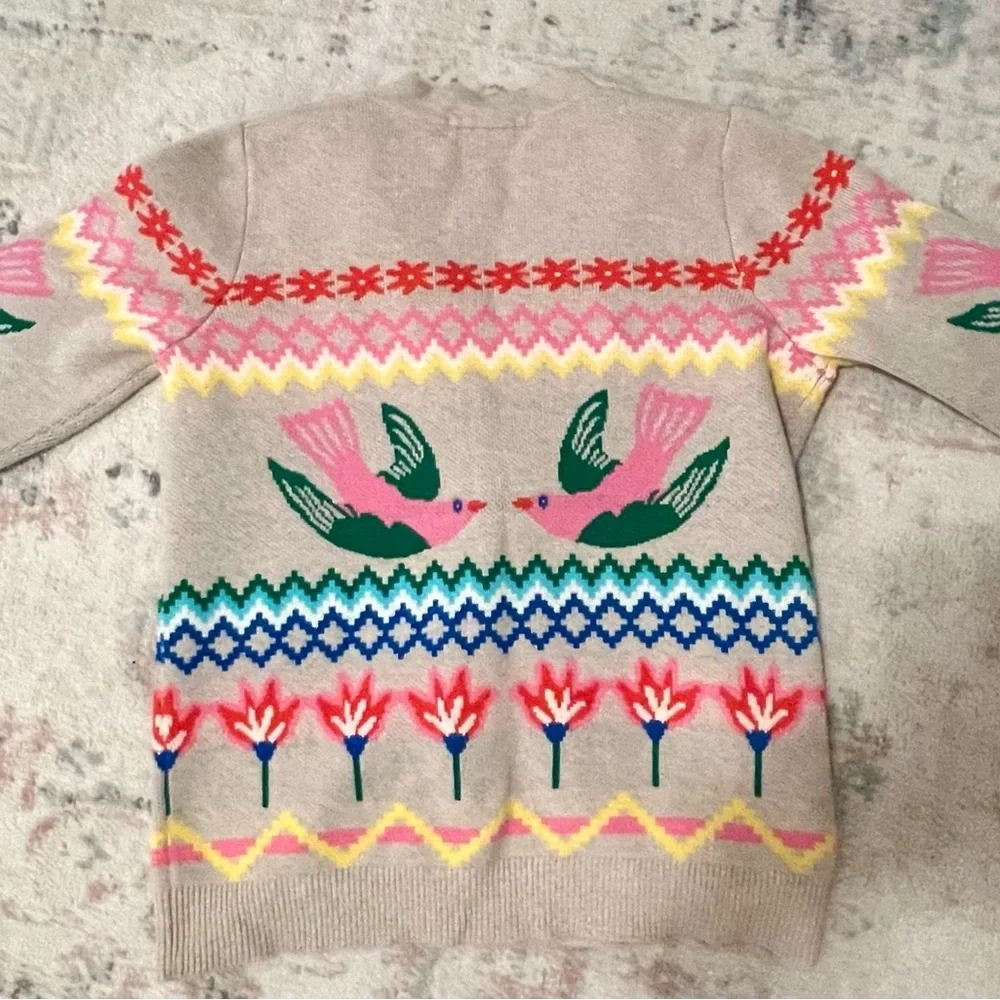 Boden Multicolor Bird Pattern Cardigan - Picture 6 of 6
